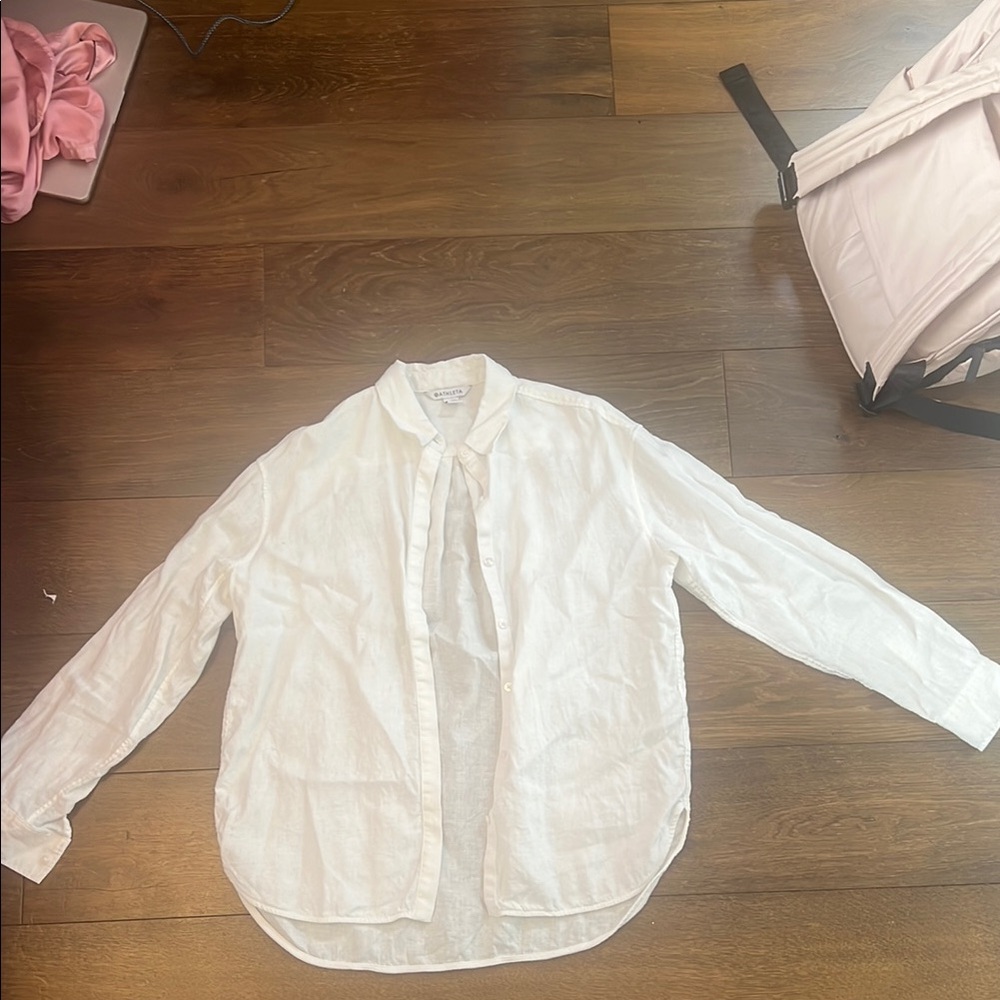 Athleta White Linen Button-Up